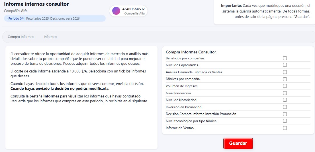 Pantalla del Consultor: compra de informes